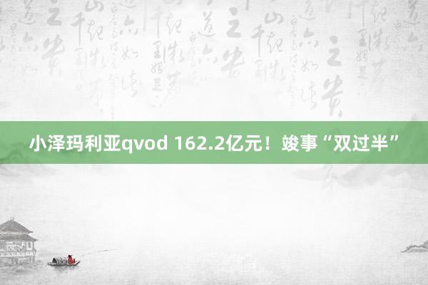 小泽玛利亚qvod 162.2亿元！竣事“双过半”