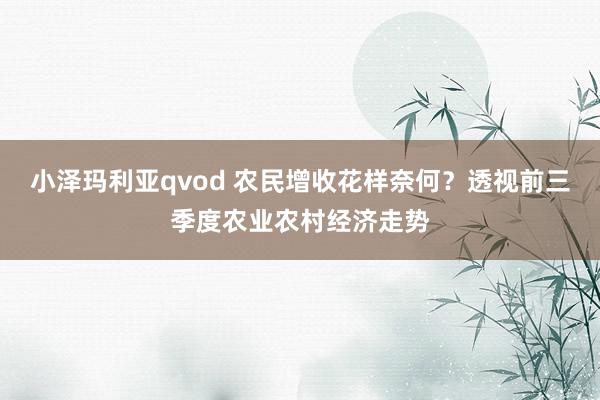 小泽玛利亚qvod 农民增收花样奈何？透视前三季度农业农村经济走势